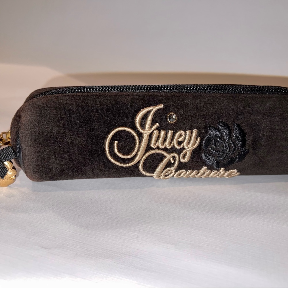 Juicy Couture Velvet Cosmetic Bag/Pencil Case in Brown/Gold
